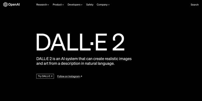 ai website design tools: dall e 2 landing page of open ai 